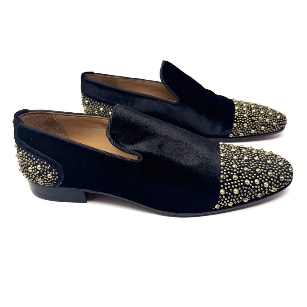 Vercini Mens Black Velvet Studded Loafers Gold Spikes Handmade Size 40